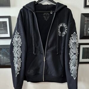 Black Zip-Up Hoodie with White Sleeve Graphics 150 obo *  comes with tag verfied